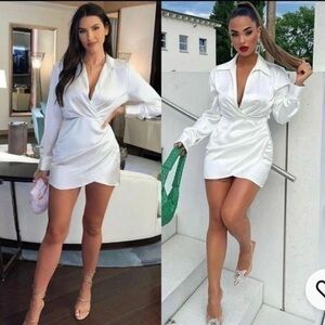 ZARA Short Satin Effect oyster white Dress 3067/260  M Medium  Tulip Hem